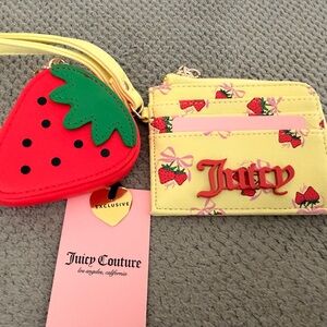 Juicy Couture Yellow Strawberry Print Card Holder with Red Strawberry Coin Purse